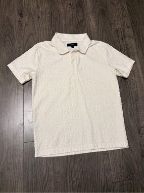 Purple Brand Men's White Textured logo polo Shirt
